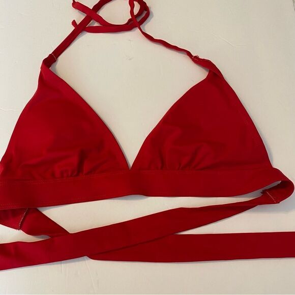Peyton & Parker red triangle padded halter Bikini Top swimsuit bathing suit S - Picture 1 of 7